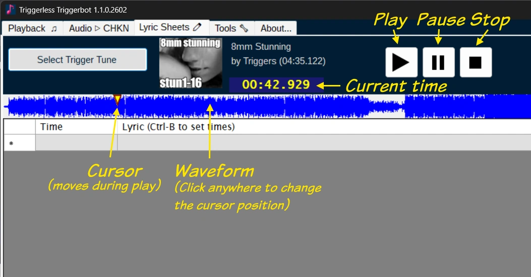 Triggerbot lyric sheet player